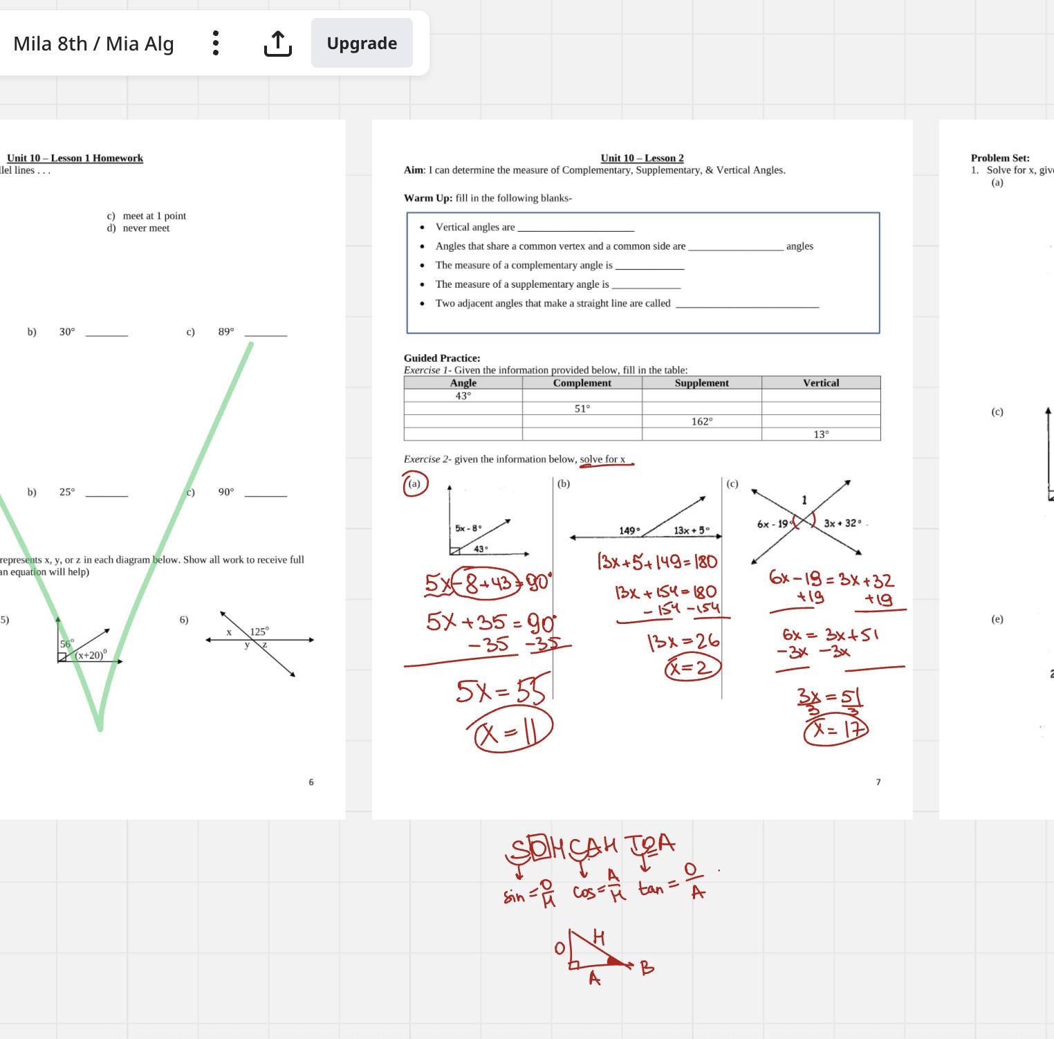 Worked problem from an online lesson on the shared Miro whiteboard