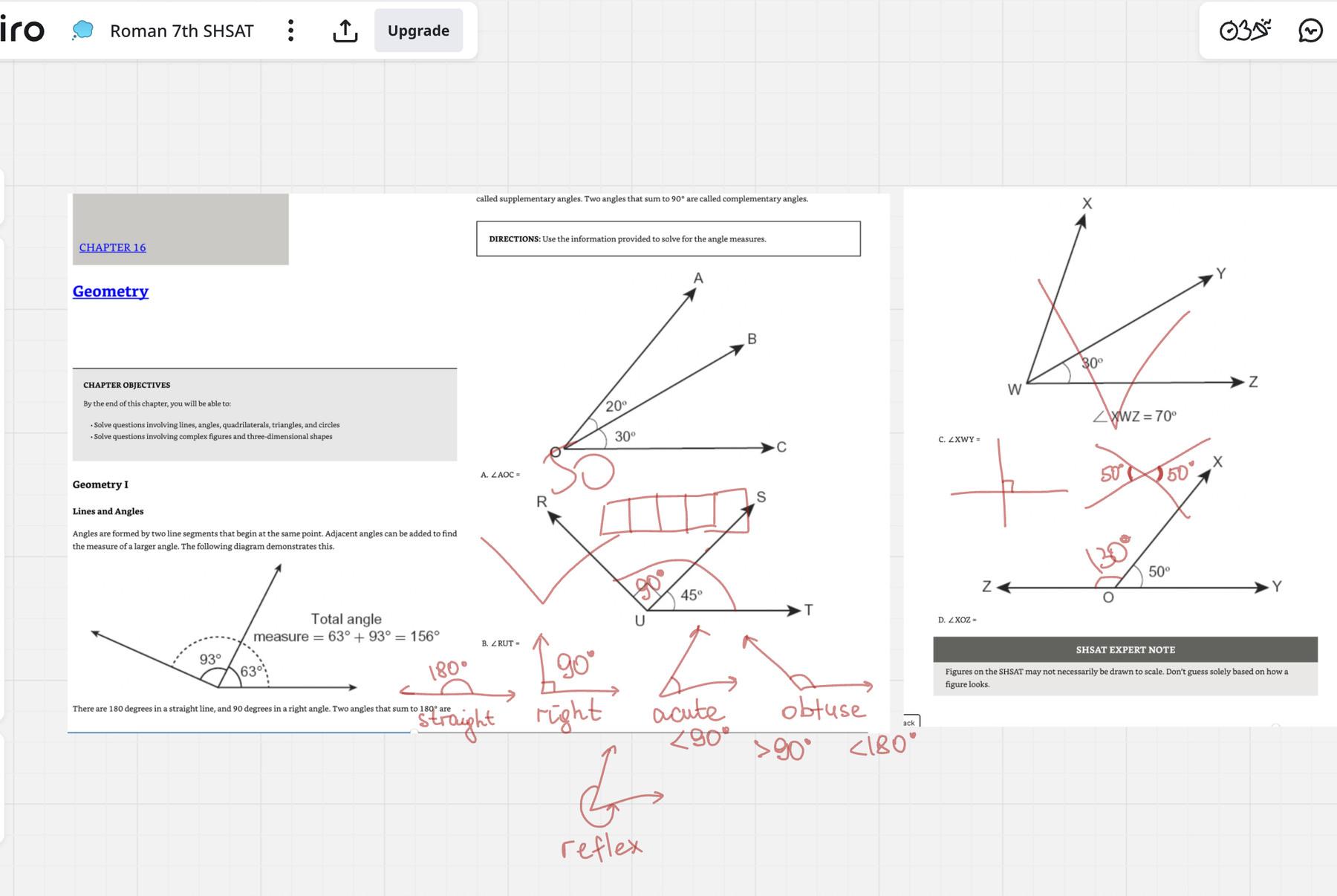 Worked problem from an online lesson on the shared Miro whiteboard