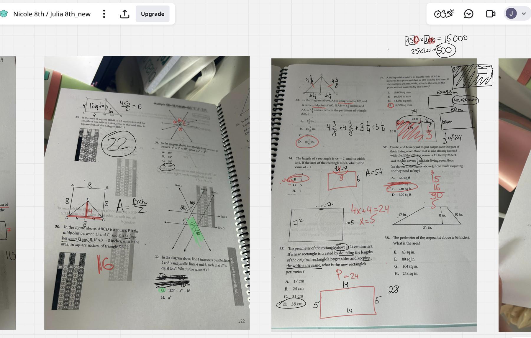 Worked problem from an online lesson on the shared Miro whiteboard