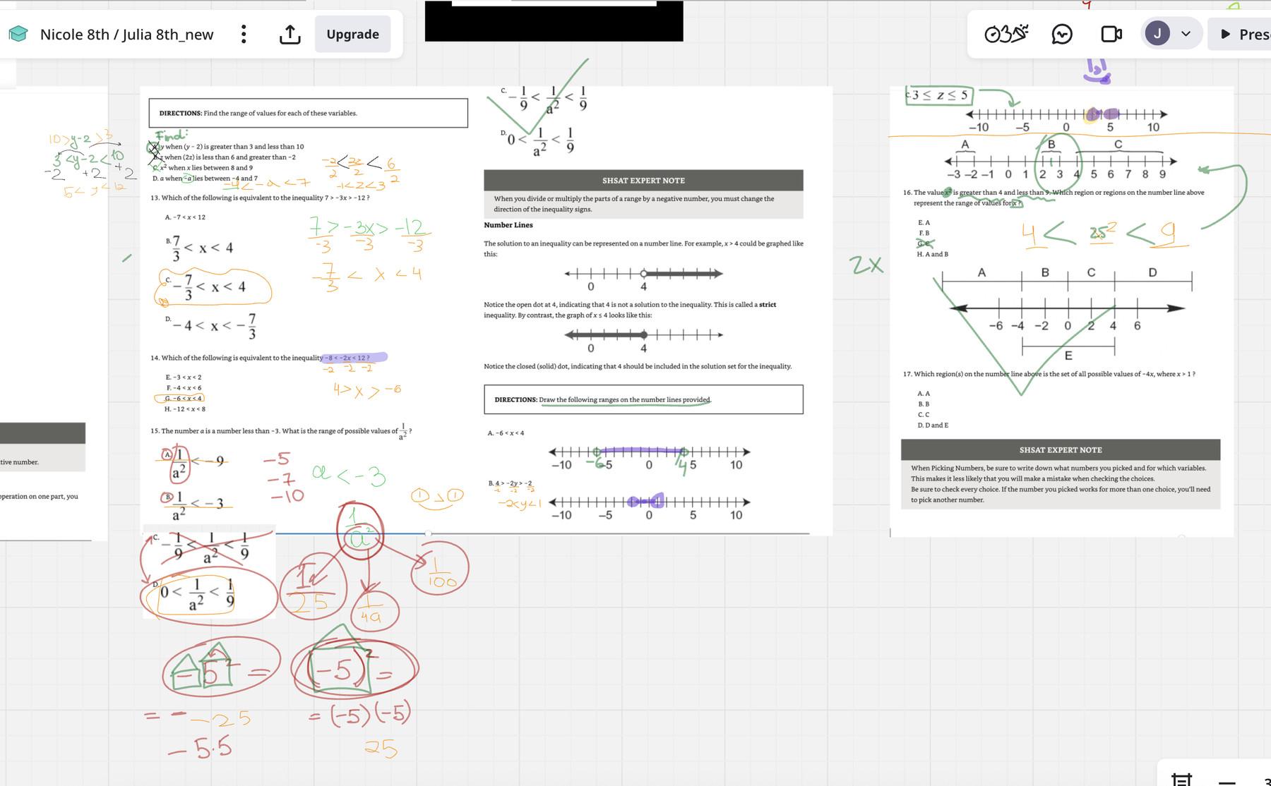 Worked problem from an online lesson on the shared Miro whiteboard